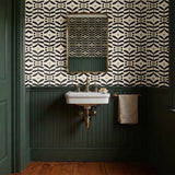 Botanical Diamonds, Black and Tan, Medium Wallpaper