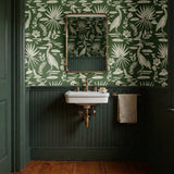 Low Country Egret, White on Moss Green, Large Wallpaper