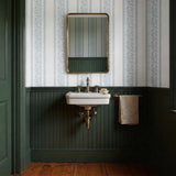 Palm Linen Stripe, Heather Blue on White, Medium Wallpaper