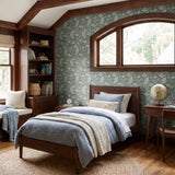 Art Nouveau pattern with herons, water lilies, and reeds in green, white, and lavender tones