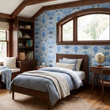 Tidal Pool, Grecian Blue on Linen, Large Wallpaper