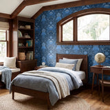 Tidal Pool, Grecian Blues on Dark Linen, Large Wallpaper