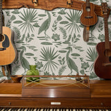 Low Country Egret, Moss Green on Light, Large Wallpaper