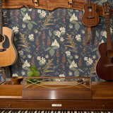 Balsam Meadow, Full Color on Navy with Faux Gilding, Large Wallpaper