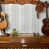 Palm Linen Stripe, Heather Blue on White, Medium Wallpaper