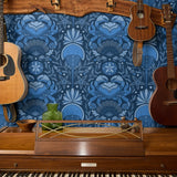 Tidal Pool, Grecian Blues on Dark Linen, Large Wallpaper