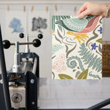 Decorative pattern with colorful birds, flowers, and foliage in vintage folk art style