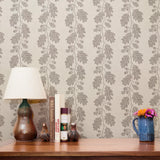 Falling Oak Stripe, Fawn on Natural, Medium Wallpaper