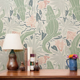 Alligator River, Muted Multicolor Warm Greens, Large Wallpaper
