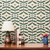 Botanical Diamonds, Pine on Cream, Medium Wallpaper