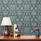 Tanager, Blue Coral Olive, Medium Wallpaper