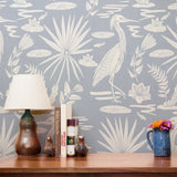 Low Country Egret, Anne's Blue on Bright White, Large Wallpaper