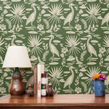 Low Country Egret, White on Moss Green, Medium Wallpaper