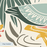 Decorative pattern with colorful birds, flowers, and foliage in vintage folk art style
