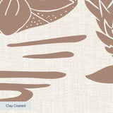 Tropical pattern with brown birds, palm fronds, and foliage on cream background