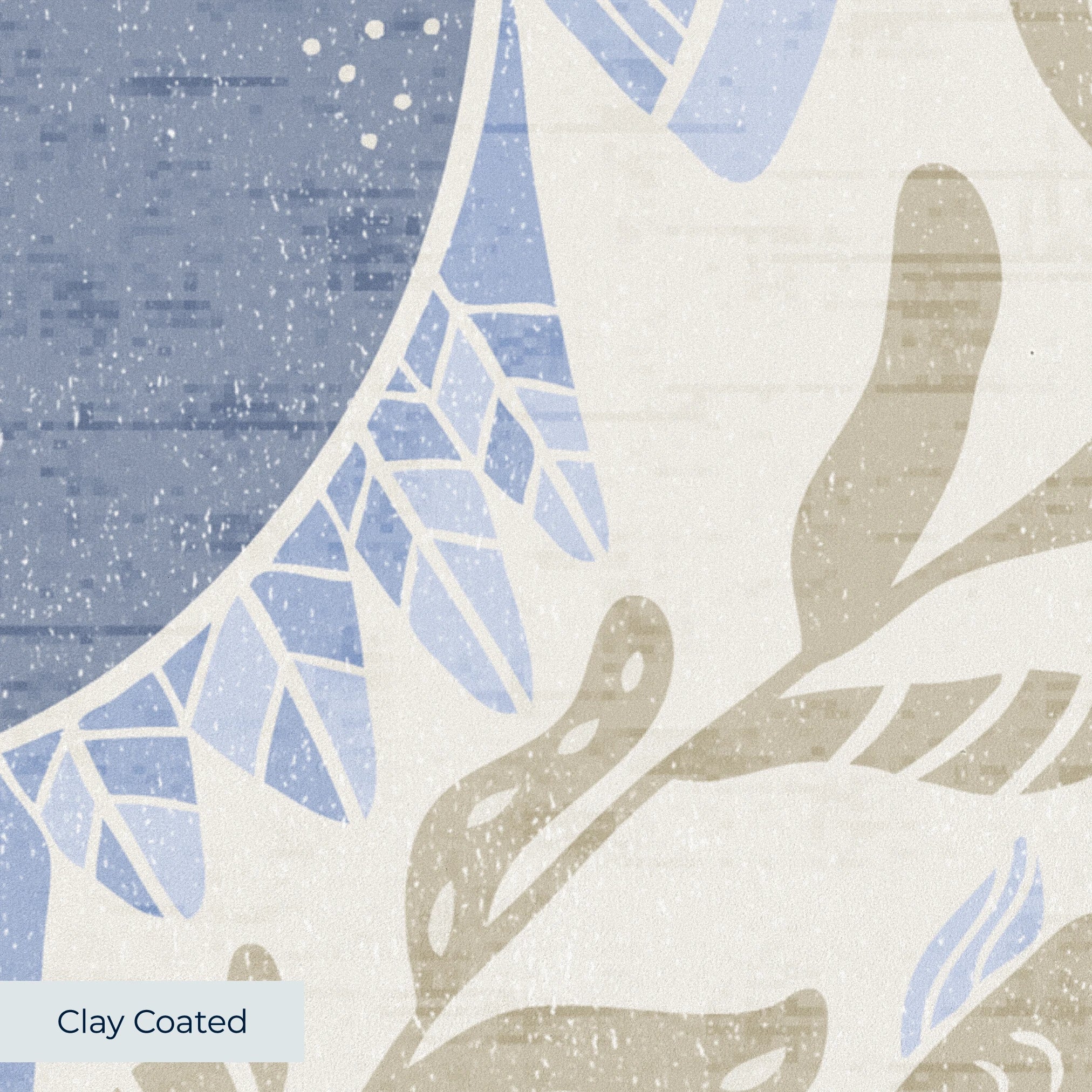Symmetrical coastal damask pattern with crabs, starfish, shells, and seaweed in blue and tan