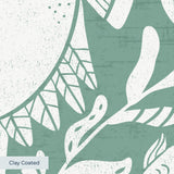 Symmetrical sea-themed pattern in sage green and white featuring crabs, starfish, shells, and marine