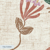 Floral pattern with hummingbirds, pink flowers, and tan foliage on cream textured background