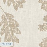 Beige oak leaf pattern on cream textured background with acorns and branches