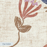 Decorative pattern with blue birds, rust-colored flowers, and brown foliage on cream background