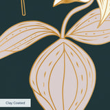 Vintage botanical pattern with cream and pink flowers on dark green background