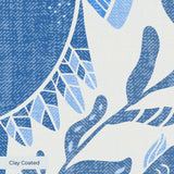 Symmetrical blue and white maritime pattern with starfish, crabs, shells, and fish motifs