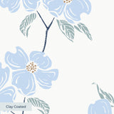 Delicate blue floral pattern with stems and leaves on white background
