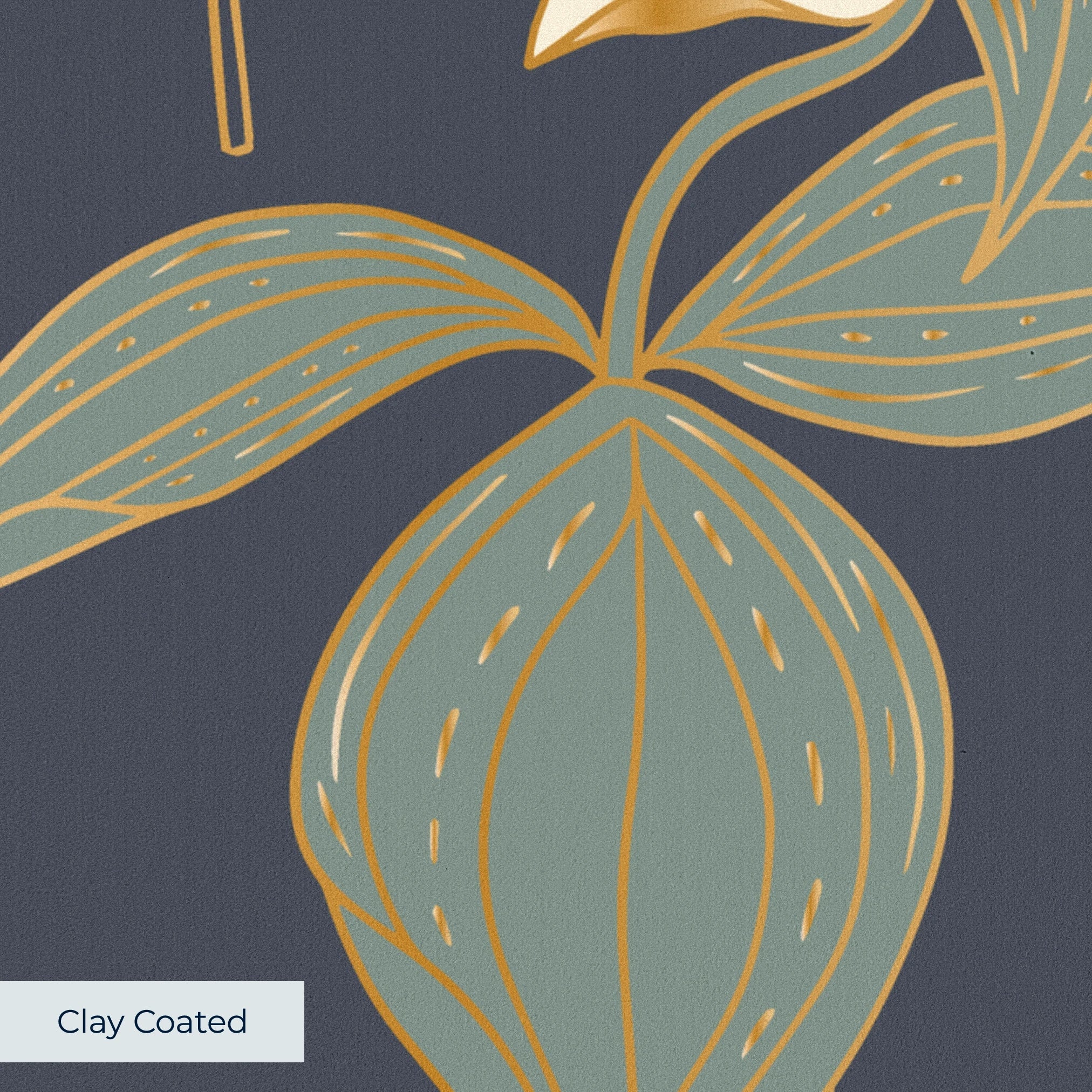 Vintage floral pattern with white flowers, golden stalks, and red blooms on dark gray background
