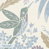 Symmetrical art nouveau pattern with stylized flowers, leaves, and butterflies in soft blue, purple,