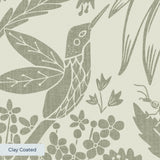 Symmetrical art nouveau botanical pattern with protea flowers, moths, and foliage in sage green on c