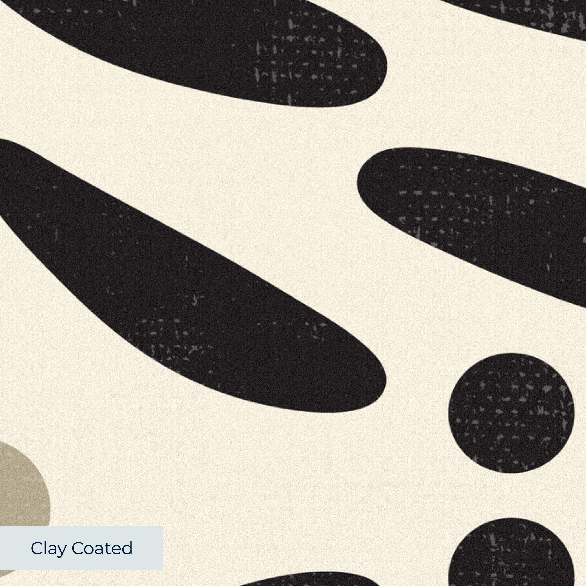 Geometric pattern with black botanical motifs and tan circles on cream background