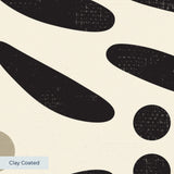 Geometric pattern with black botanical motifs and tan circles on cream background