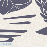 Tropical botanical pattern with blue herons, palm fronds, and foliage on cream background