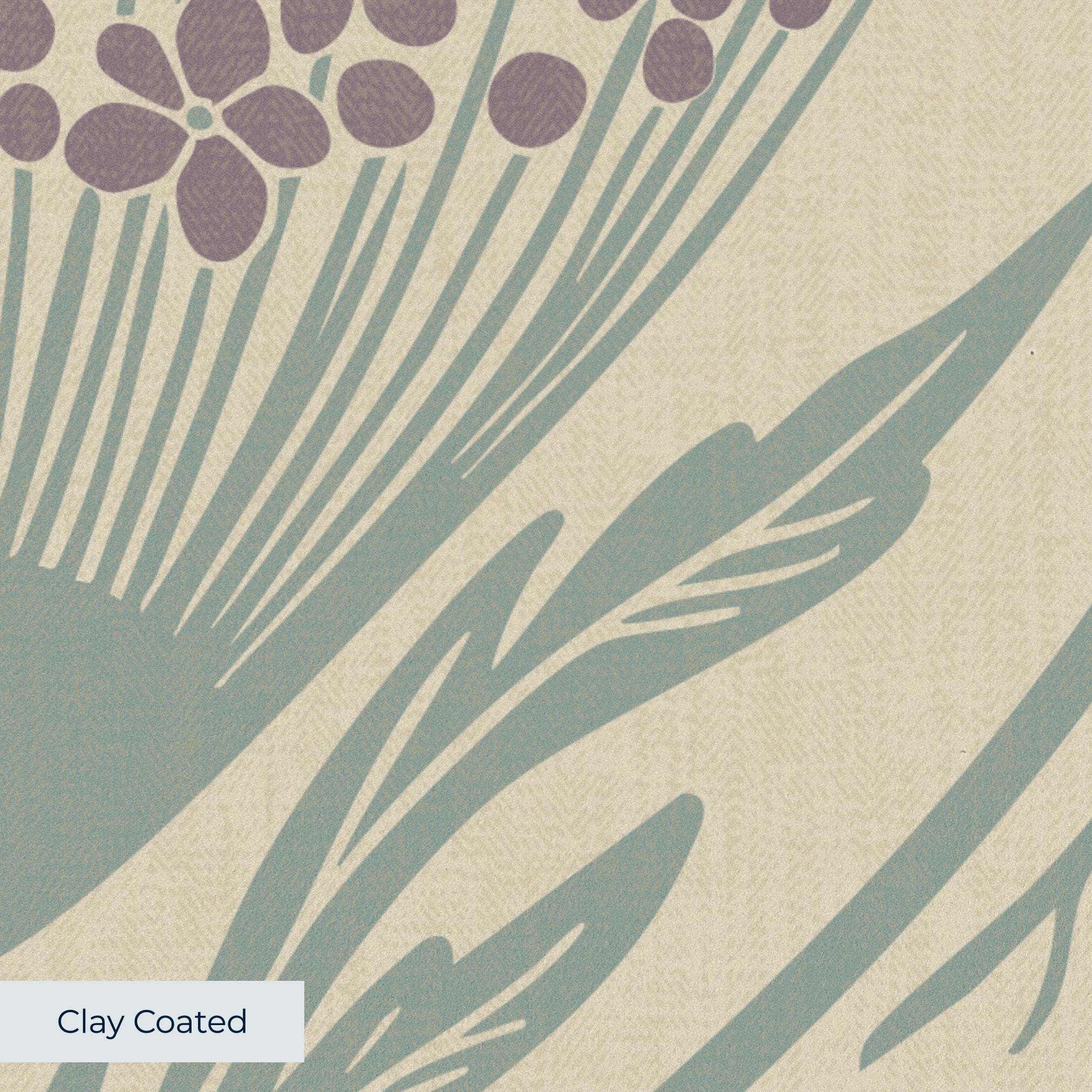 Art Nouveau wallpaper pattern with stylized flowers in purple and teal on beige background