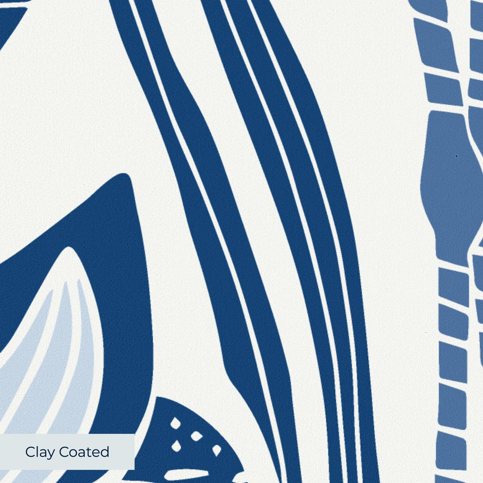 Blue and white decorative pattern with birds, flowers, and foliage in folk art style