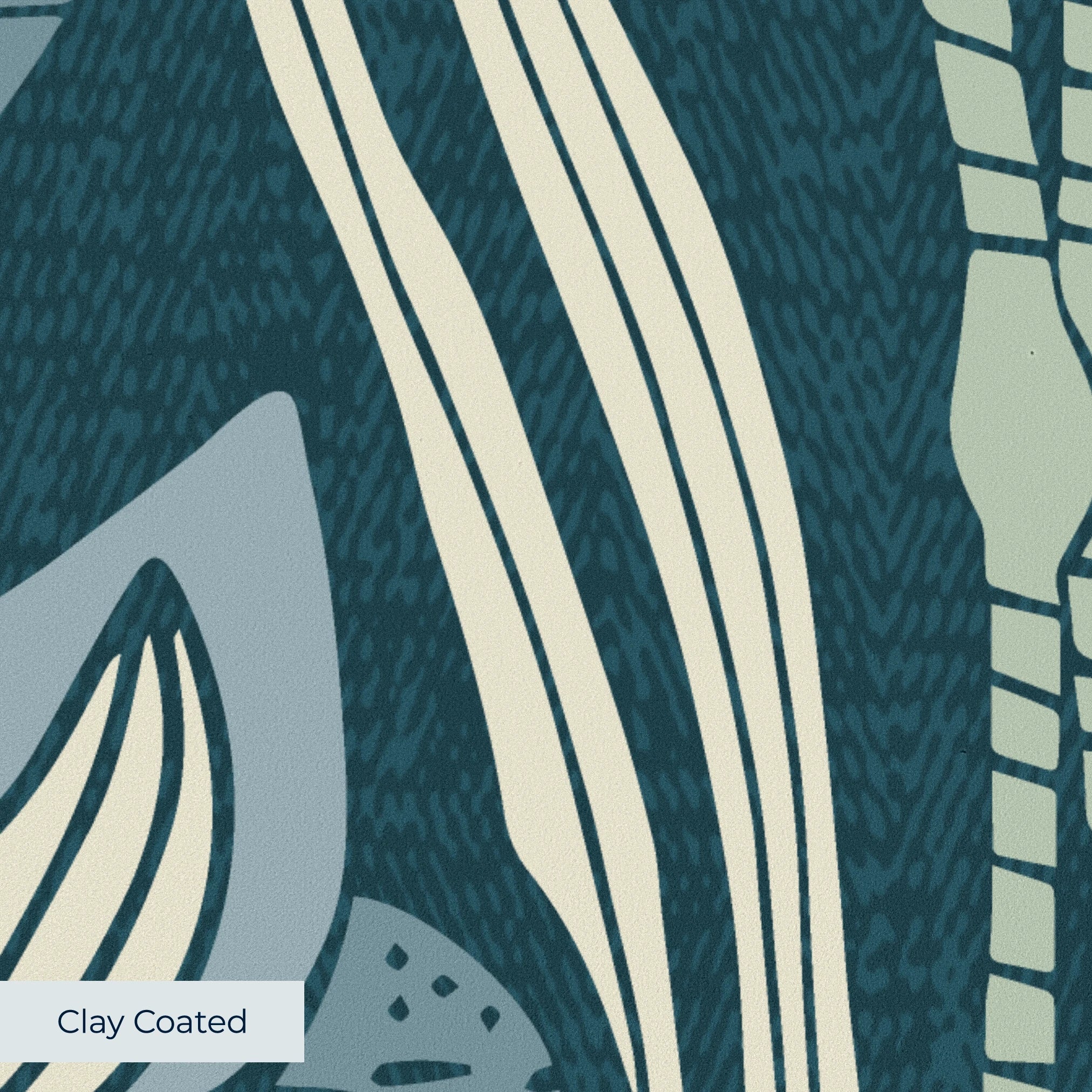 Blue-green botanical pattern with stylized flowers, leaves, and swans in Art Nouveau style