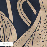 Elegant herons and cranes with flowers in beige on dark navy blue background, nature pattern