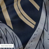 Herons and cranes among reeds and red flowers on dark blue background in decorative pattern