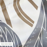 Decorative pattern with gray herons, beige rabbits, and coral-red flowers on white background
