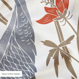 Decorative pattern with gray herons, brown rabbits, and red-orange flowers on white background