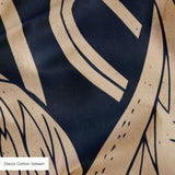 Herons and cranes among reeds and flowers in beige on dark navy blue background