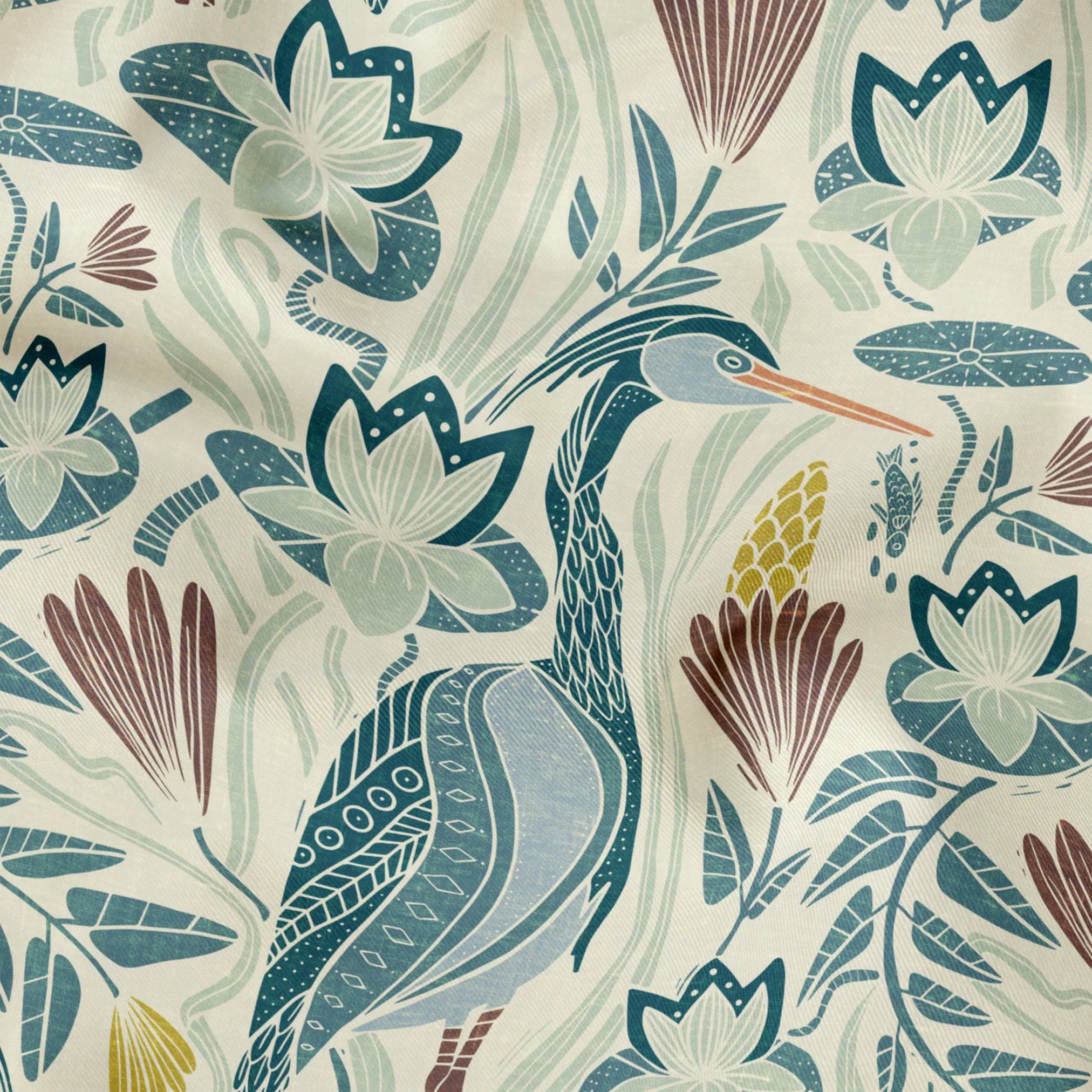 Great Blue Heron, Bold, With Texture, Medium 8 inch wide repeat Fabric