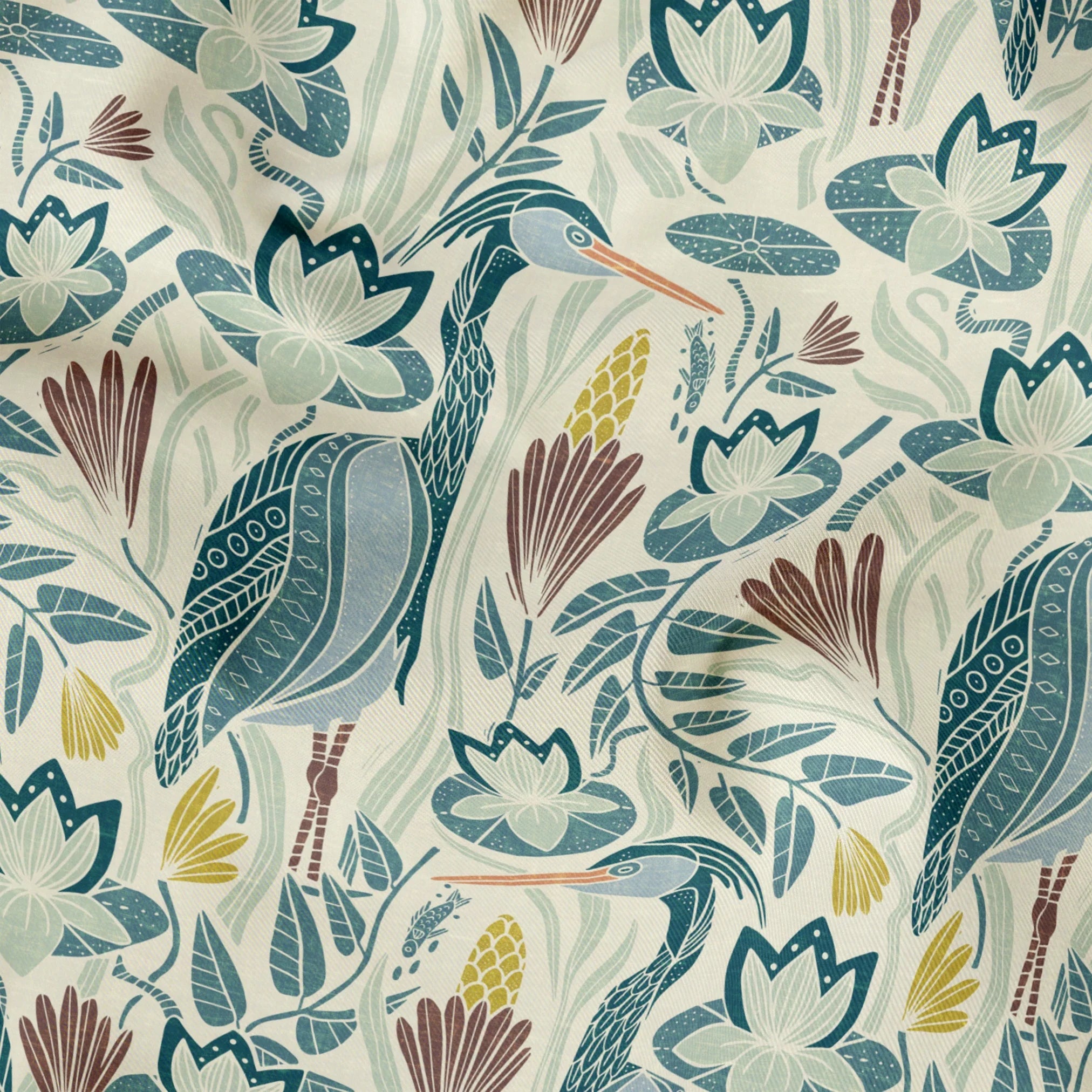 Great Blue Heron, Bold, With Texture, Small 6 inch wide repeat Fabric