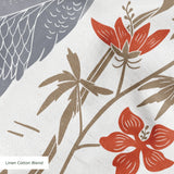 Decorative pattern with gray herons, brown rabbits, and red-orange flowers on white background