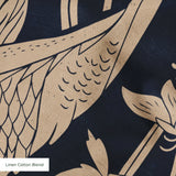 Elegant herons and cranes with flowers in beige on dark navy blue background, nature pattern