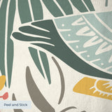 Decorative pattern with colorful birds, flowers, and foliage in vintage folk art style