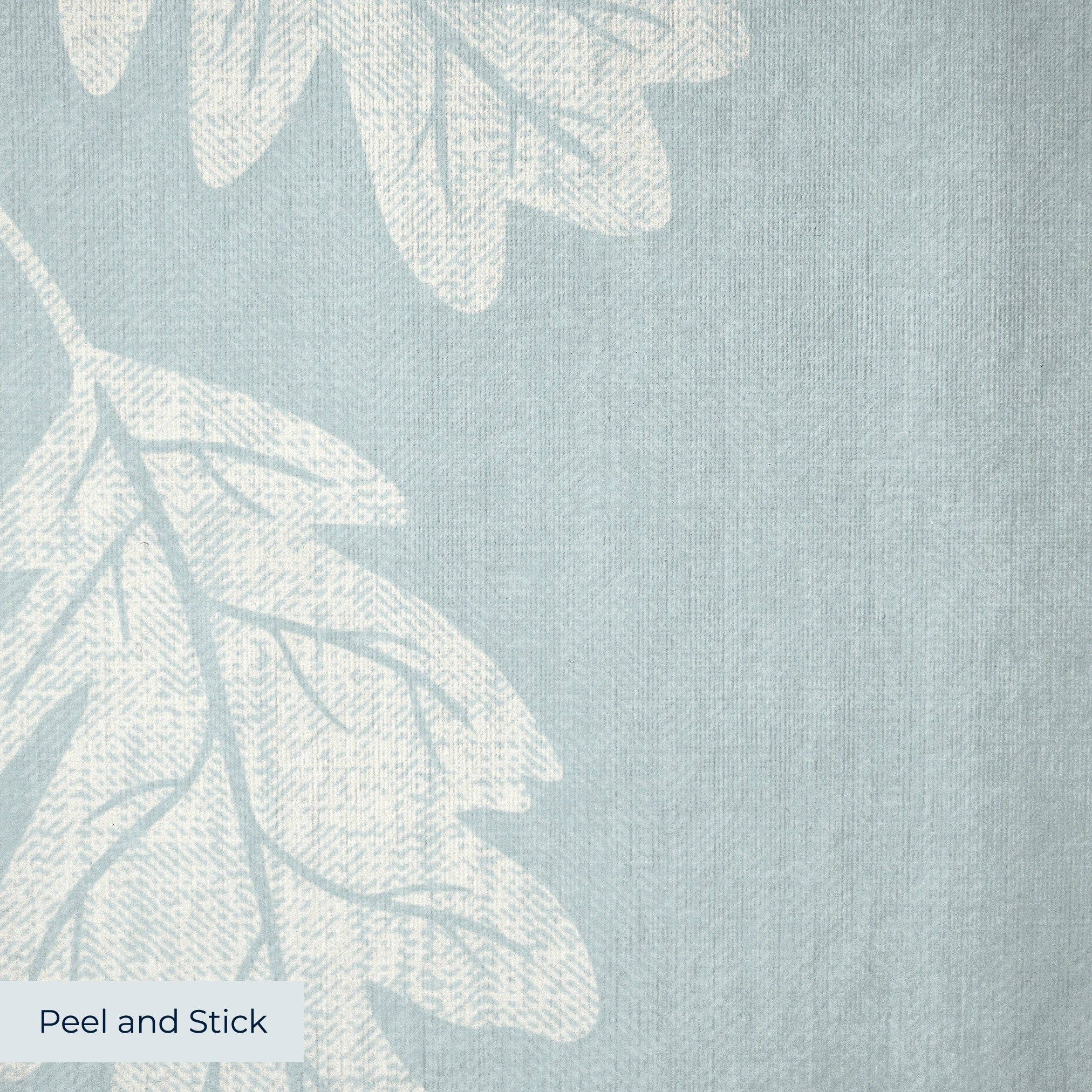Oak leaves and acorns pattern in white on pale blue-gray background