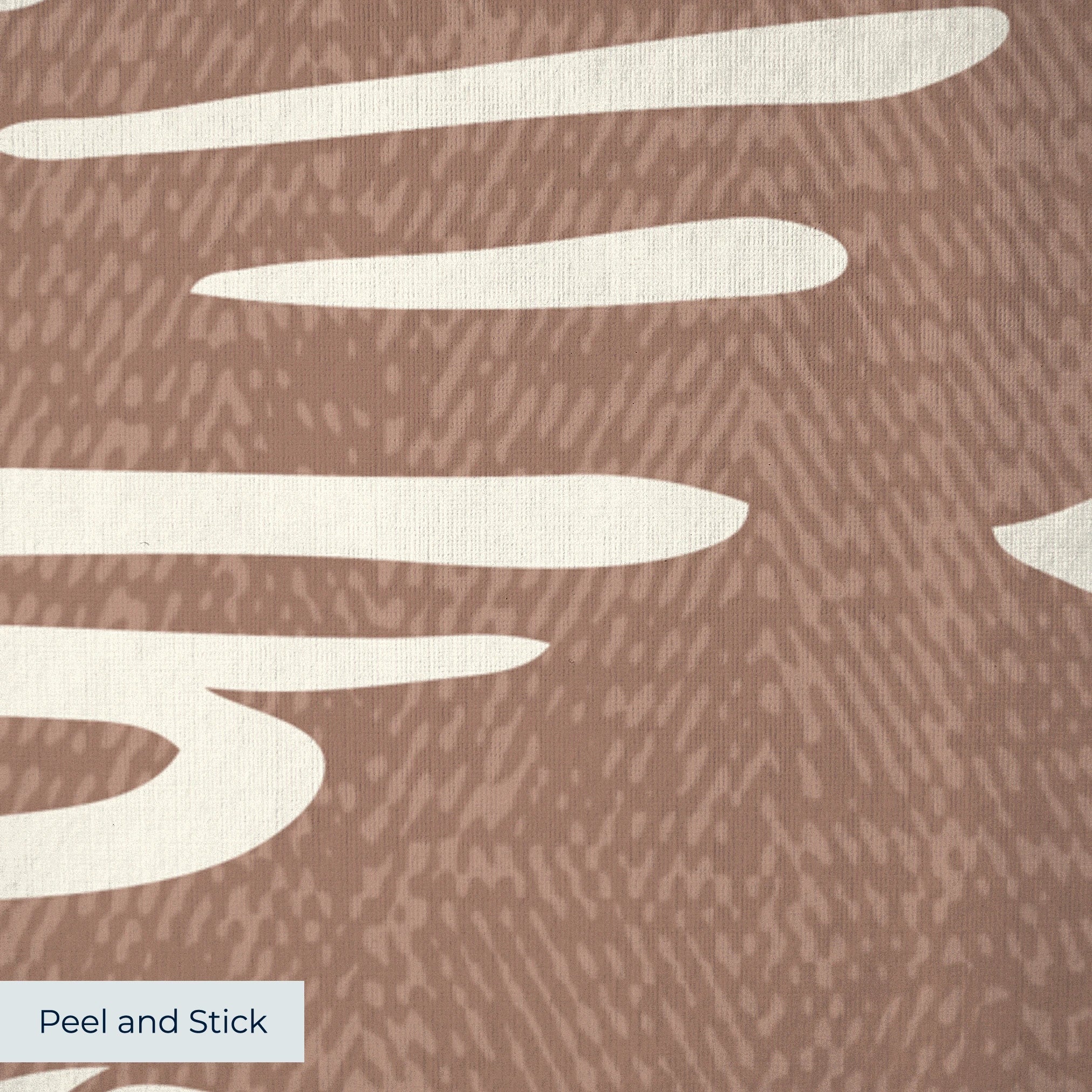 Tropical bird and palm leaf pattern in cream on terracotta brown background
