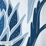 Decorative damask pattern with blue pineapple and palm motifs on white background