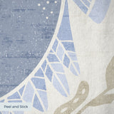 Symmetrical coastal damask pattern with crabs, starfish, shells, and seaweed in blue and tan